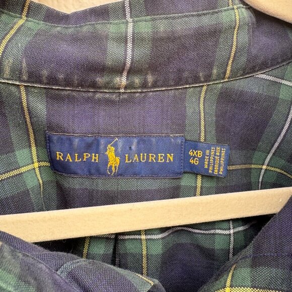 Polo Ralph Lauren Button Down Shirt Men's 4XB Blue Green Plaid Pocket Preppy - Picture 2 of 7